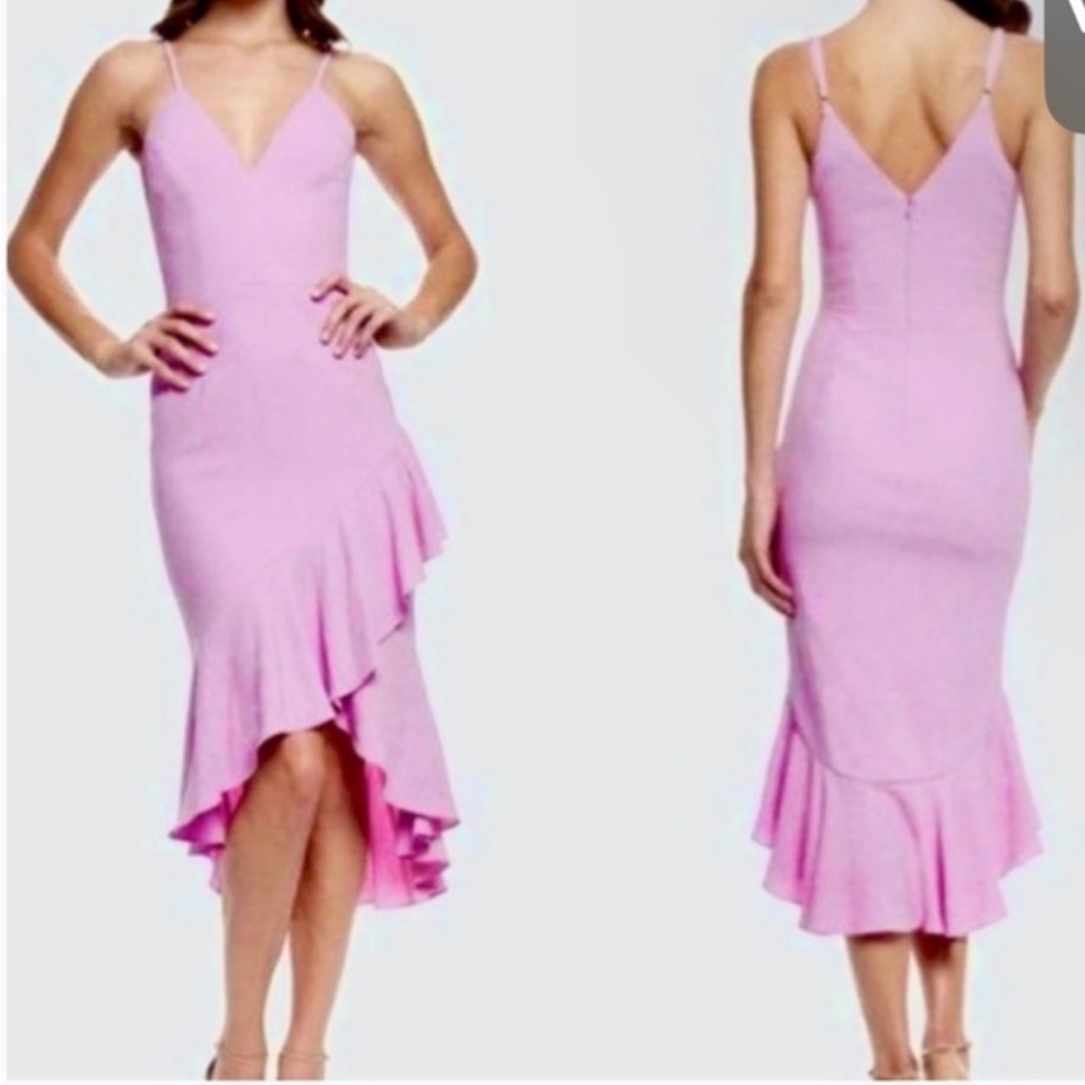 Dress the population pink lilac midi raffle hem spaghetti strap size s romantic
